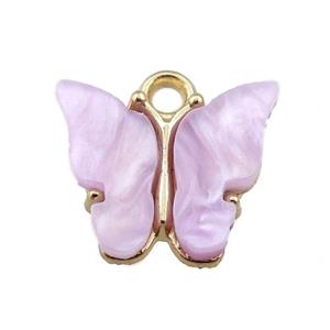 purple pearlized Glass butterfly pendant, gold plated, approx 13mm [GM15933]