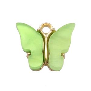 green pearlized Glass butterfly pendant, gold plated, approx 13mm [GM15935]