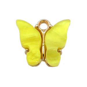 yellow pearlized Glass butterfly pendant, gold plated, approx 13mm [GM15936]