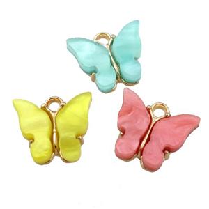 mixed pearlized Glass butterfly pendant, gold plated, approx 13mm [GM15937]