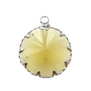 yellow crystal glass circle pendant, platinum plated, approx 17mm dia [GM15938]