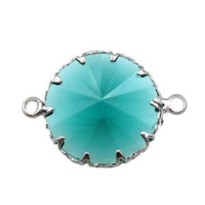 peacockgreen crystal glass circle connector, platinum plated, approx 17mm dia [GM15941]