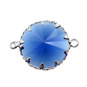 blue crystal glass circle connector, platinum plated, approx 17mm dia [GM15942]