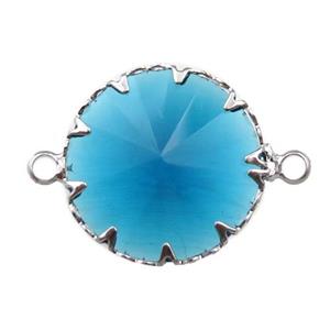 aqua crystal glass circle connector, platinum plated, approx 17mm dia [GM15944]