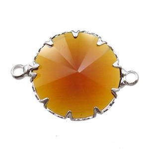 orange crystal glass circle connector, platinum plated, approx 17mm dia [GM15945]