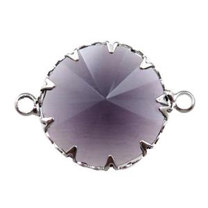 purple crystal glass circle connector, platinum plated, approx 17mm dia [GM15946]