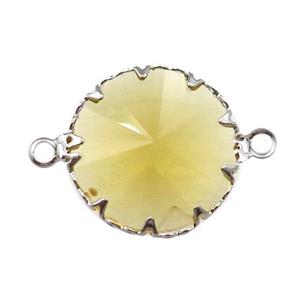 yellow crystal glass circle connector, platinum plated, approx 17mm dia [GM15947]