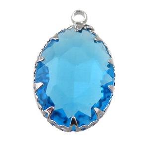 blue crystal glass oval pendant, platinum plated, approx 14-19mm [GM15953]