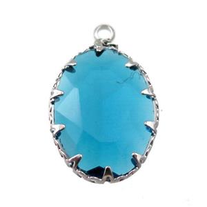 aqua crystal glass oval pendant, platinum plated, approx 14-19mm [GM15954]