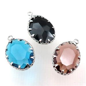 mixed crystal glass oval pendant, platinum plated, approx 14-19mm [GM15956]