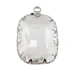 white crystal glass rectangle pendant, platinum plated, approx 14-19mm [GM15957]