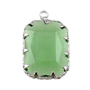 green crystal glass rectangle pendant, platinum plated, approx 14-19mm [GM15958]