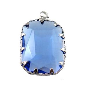 blue crystal glass rectangle pendant, platinum plated, approx 14-19mm [GM15959]