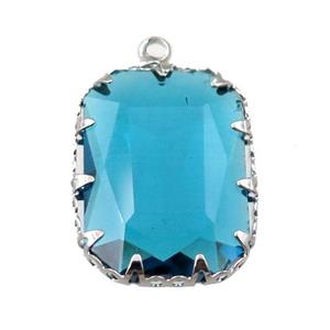 peacockblue crystal glass rectangle pendant, platinum plated, approx 14-19mm [GM15960]