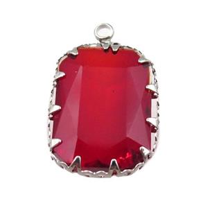 red crystal glass rectangle pendant, platinum plated, approx 14-19mm [GM15961]