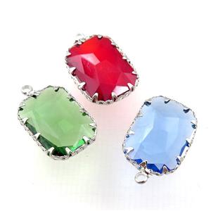 mixed crystal glass rectangle pendant, platinum plated, approx 14-19mm [GM15962]