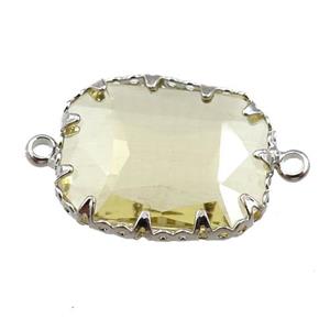 yellow crystal glass rectangle connector, platinum plated, approx 14-19mm [GM15963]