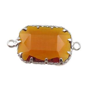 orange crystal glass rectangle connector, platinum plated, approx 14-19mm [GM15964]