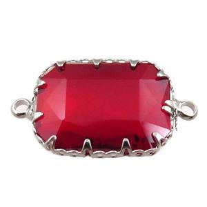red crystal glass rectangle connector, platinum plated, approx 14-19mm [GM15965]