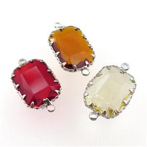 mixed crystal glass rectangle connector, platinum plated, approx 14-19mm [GM15966]