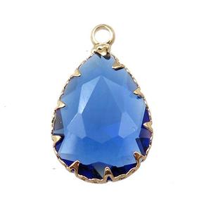 blue crystal glass teardrop pendant, platinum plated, approx 14-19mm [GM15968]