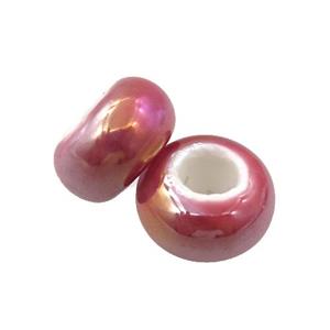 Europe style red Pearlized Glass rondelle beads, AB-color electroplated, approx 15mm dia, 6mm hole [GM15974]