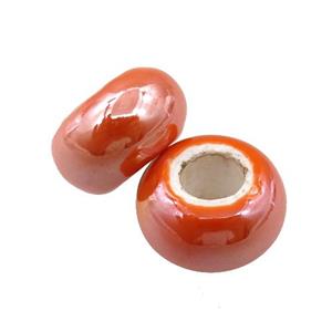 Europe style orange Pearlized Glass rondelle beads, light electroplated, approx 15mm dia, 6mm hole [GM15978]
