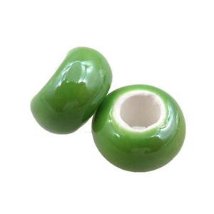 Europe style green Pearlized Glass rondelle beads, light electroplated, approx 15mm dia, 6mm hole [GM15979]