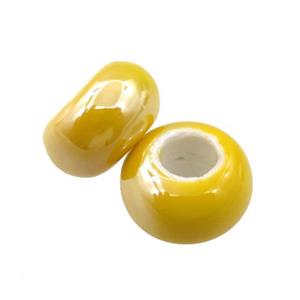 Europe style yellow Pearlized Glass rondelle beads, light electroplated, approx 15mm dia, 6mm hole [GM15980]