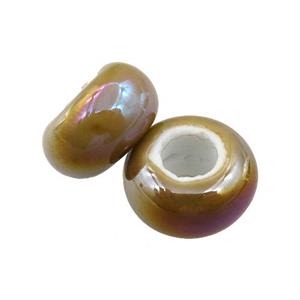 Europe style Pearlized Glass rondelle beads, AB-color electroplated, approx 15mm dia, 6mm hole [GM15981]