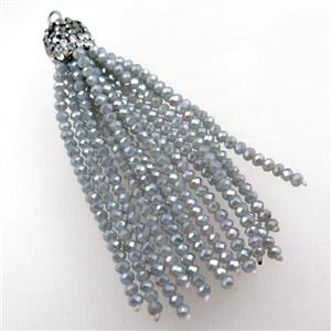 Tassel pendant with gray crystal glass, approx 12mm, 60mm length [GM15988]