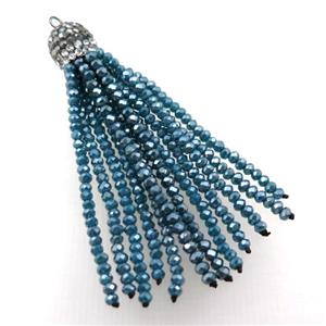 Tassel pendant with peacockgreen crystal glass, approx 12mm, 60mm length [GM15990]