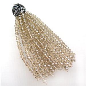 Tassel pendant with champagne crystal glass, approx 12mm, 60mm length [GM15993]