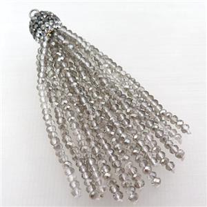 Tassel pendant with smoky crystal glass, approx 12mm, 60mm length [GM15994]