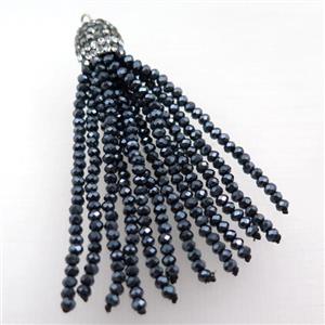 Tassel pendant with black crystal glass, approx 12mm, 60mm length [GM15996]