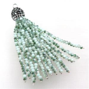 Tassel pendant with green crystal glass, approx 12mm, 60mm length [GM15998]