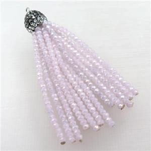 Tassel pendant with pink crystal glass, approx 12mm, 60mm length [GM16000]