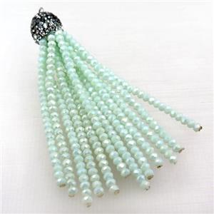 Tassel pendant with green crystal glass, approx 12mm, 60mm length [GM16002]