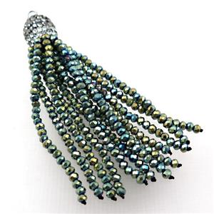 Tassel pendant with green crystal glass, approx 12mm, 60mm length [GM16004]