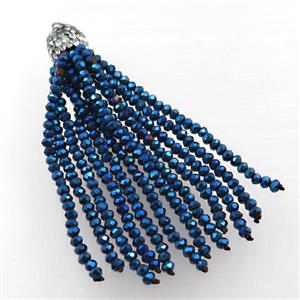 Tassel pendant with blue crystal glass, approx 12mm, 60mm length [GM16006]
