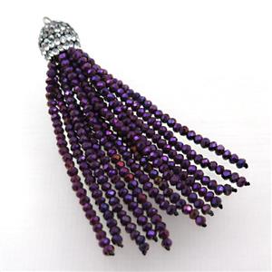 Tassel pendant with purple crystal glass, approx 12mm, 60mm length [GM16007]