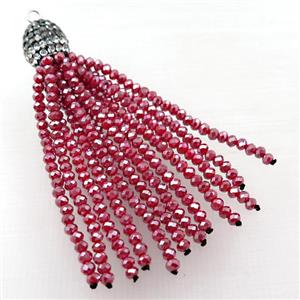 Tassel pendant with red crystal glass, approx 12mm, 60mm length [GM16010]