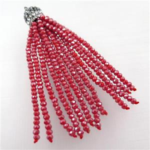 Tassel pendant with red crystal glass, approx 12mm, 60mm length [GM16012]