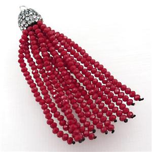 Tassel pendant with red crystal glass, approx 12mm, 60mm length [GM16013]