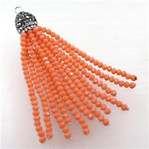 Tassel pendant with orange crystal glass, approx 12mm, 60mm length [GM16014]