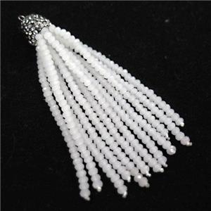 Tassel pendant with white crystal glass, approx 12mm, 60mm length [GM16015]