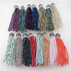 Tassel pendant with crystal glass, mixed, approx 12mm, 60mm length [GM16016]