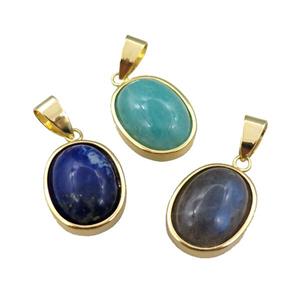 mixed Gemstone oval pendant, approx 14-18mm [GM16033]