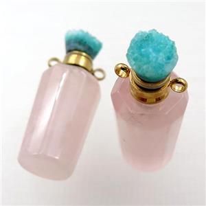 Rose Quartz perfume bottle pendant with druzy, approx 13-32mm [GM16111]