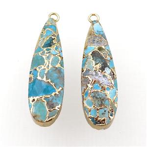 Mosaic Turquoise teardrop pendant, gold plated, approx 10-35mm [GM16129]